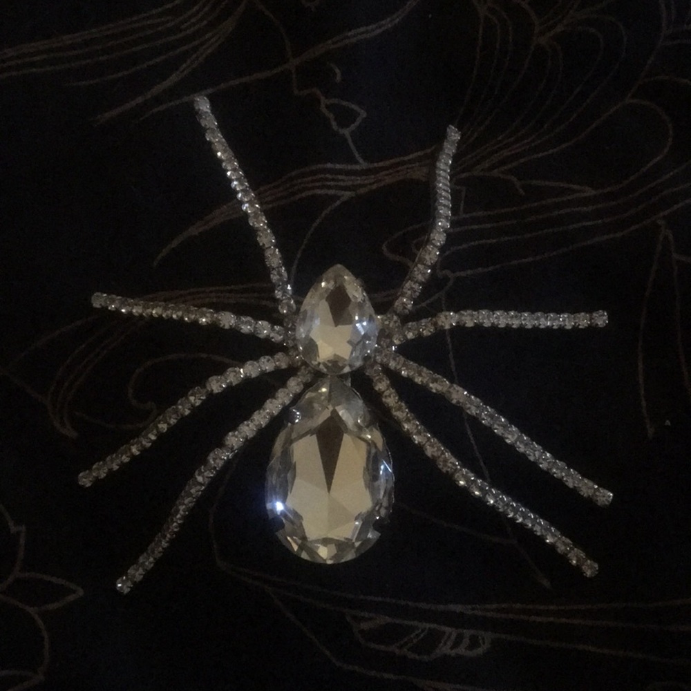 Black Widow Rhinestone Spider Brooch